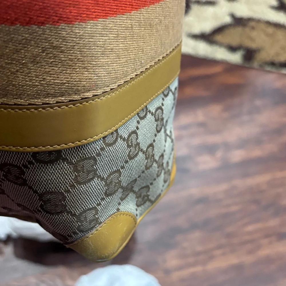 Gucci Beige and Red Stripe Satchel with Yellow Accents - Picture 12 of 14